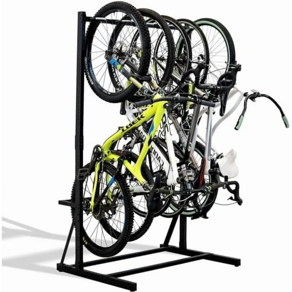 Freestanding Vertical Bike Rack - Adjustable Bicycle Storage Stand for 5 Bikes - Space Saving Design with 300 lbs Capacity