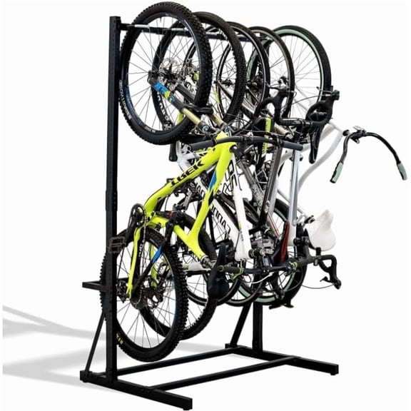 Freestanding Vertical Bike Rack - Adjustable Bicycle Storage Stand for 5 Bikes with Space Saving Design and 300 lbs Capacity
