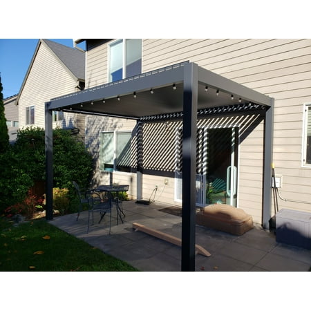 Freestanding Villa Pergola with Motorization and LED Lighting Included, 13' x 13', Dark Gray