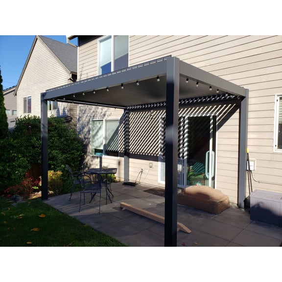 Freestanding Villa Pergola with Motorization and LED Lighting Included, 13' x 13', Dark Gray