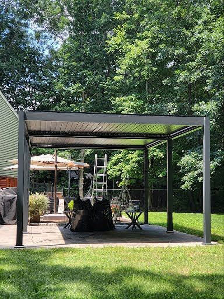 Dark Gray Motorized Aluminum Pergola with LED Lighting