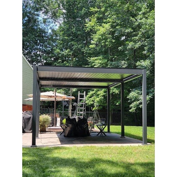 Freestanding Villa Pergola with Motorization and LED Lighting Included, 19' x 13', Dark Gray