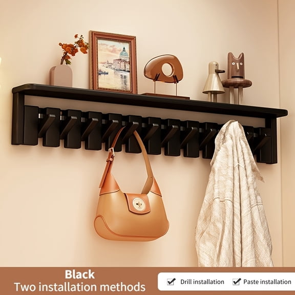 Freestanding or Wall-Mounted Creative Solid Wood Coat Rack, Two Installation Modes (Drill or Adhesive), Compact Space-Saving Clothing Storage for Living Room, Bedroom, Porch, or Entryway
