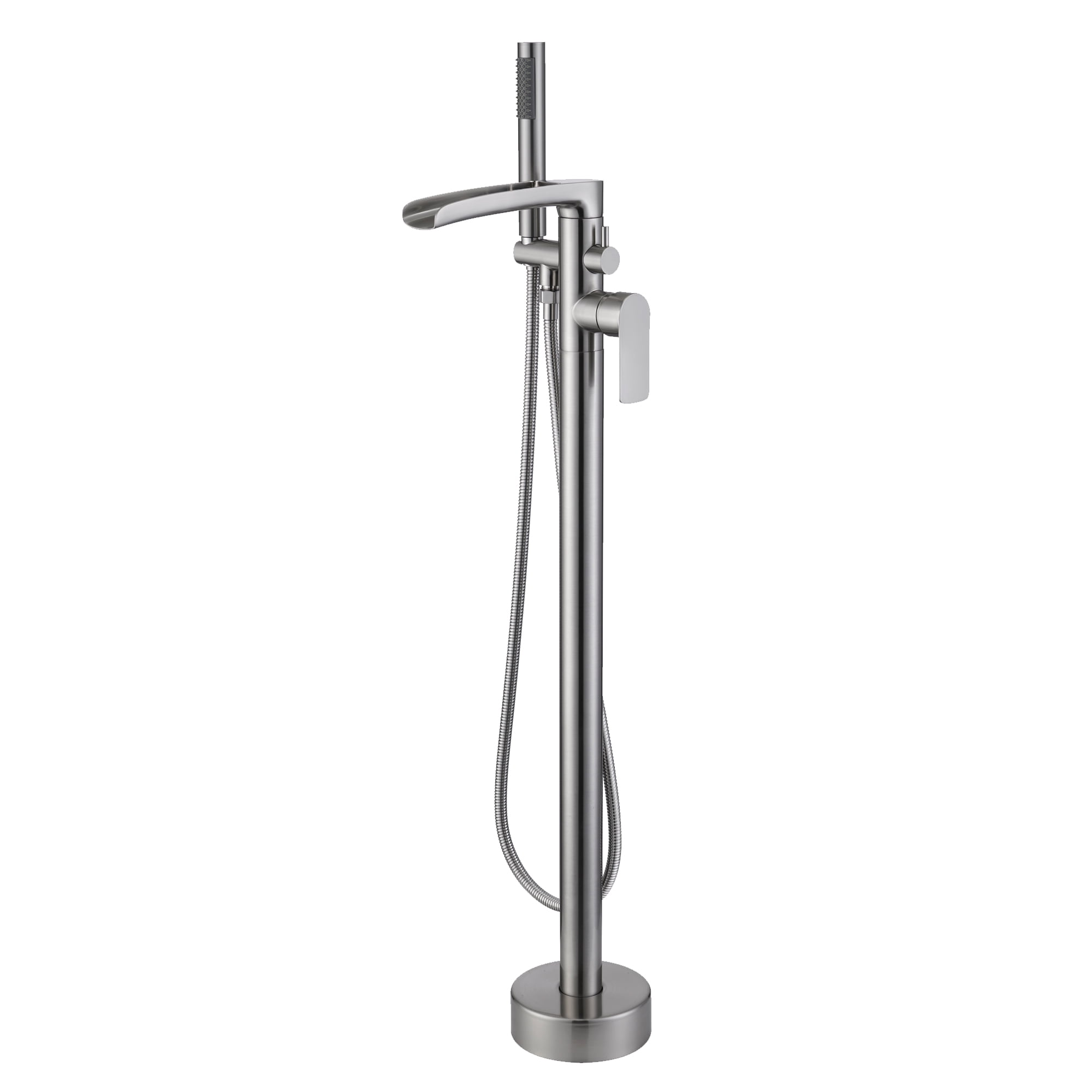 Freestanding Waterfall Bathtub Filler, Floor Mount Clawfoot Tub Faucets with Handheld Shower