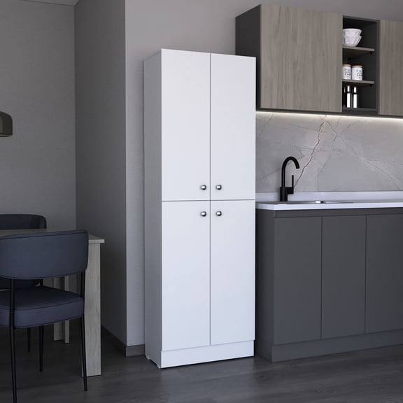 Freestanding White Kitchen Cupboard, 23.6" Wide, 3 Adjustable + 1 Fixed Shelf / Easy to Assemble for Neat Kitchen