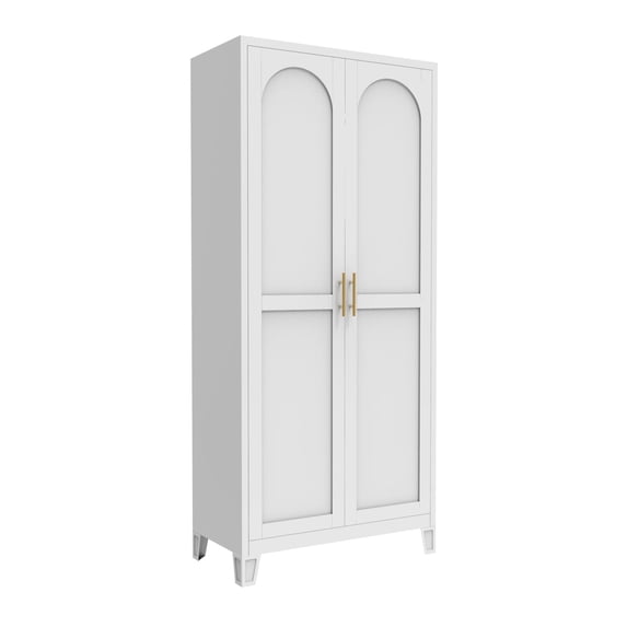 Freestanding White Metal Kitchen Pantry Cabinet with Doors, Adjustable Shelves & Handles – Large Storage for Kitchen or Dining Room