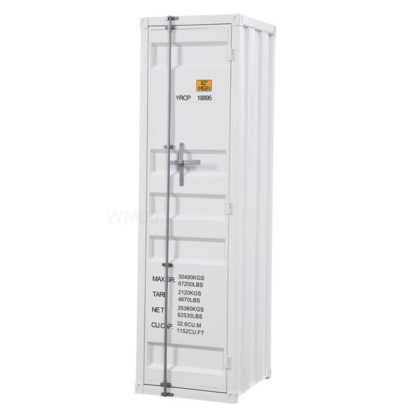 Freestanding White Metal Wardrobe Closet with Lockable Container Design and Shelf