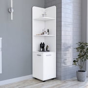 Freestanding White Storage - Protect Items Inside - Bathroom Setting - Unique and Modern Design
