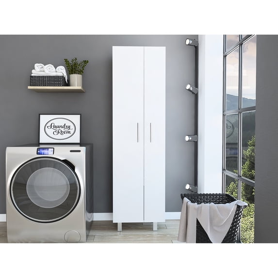 Freestanding White Storage for Kitchen / With Five Shelves for Cleaning Supplies