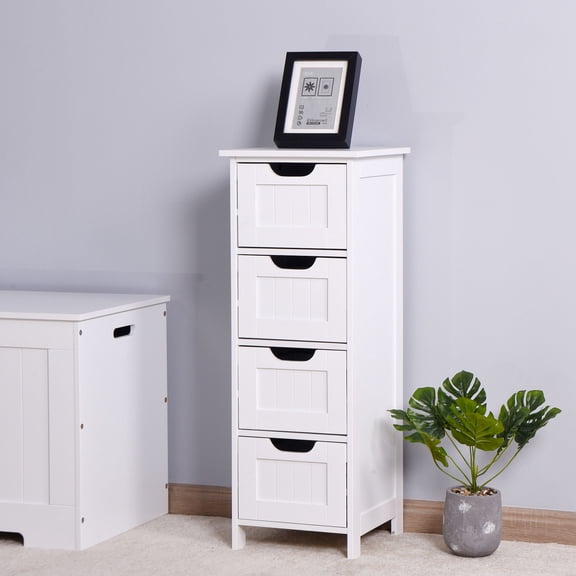 Freestanding White Vanity Storage | Multipurpose for Various Rooms | P2 MDF Material with Painting | Spacious Tabletop for Cups and Lamps
