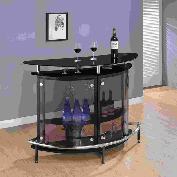 Freestanding Wine Cabinet with Glass Top, 50.75 Inch Wide Home Bar Cabinet for Dining Room, Black Metal and Glass Wine Rack