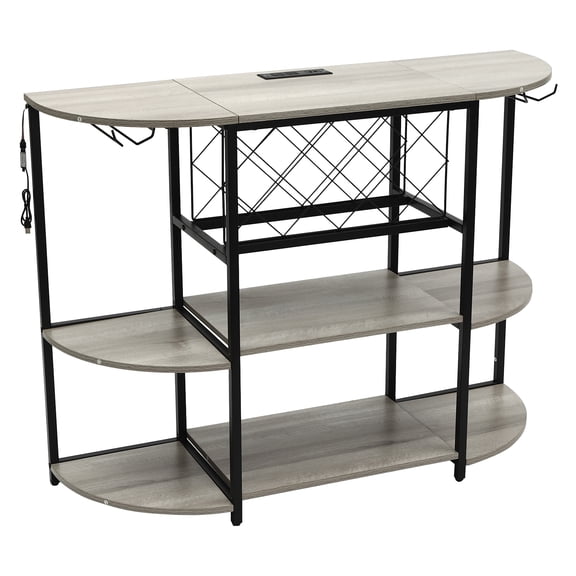 Freestanding Wine Rack Table, Metal Coffee Bar Cabinet with Outlet and LED Light, for Home Bar Restaurant Living Room Decor