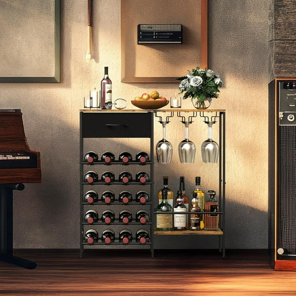 Freestanding Wine Rack with Glass Holder, Home  Cabinet for Kitchen, Dining Room, Living Room