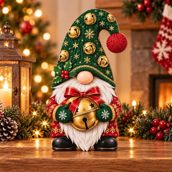Freestanding Wooden Block Christmas Jingle Bell Gnome