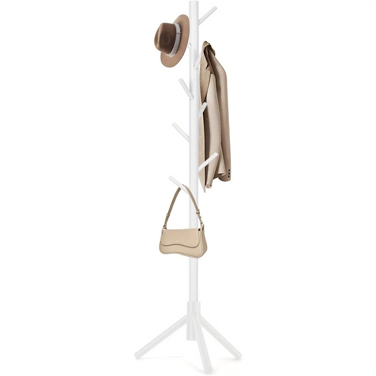 Freestanding Wooden Coat Rack with 8 Hooks, Adjustable Size for Bedroom ...