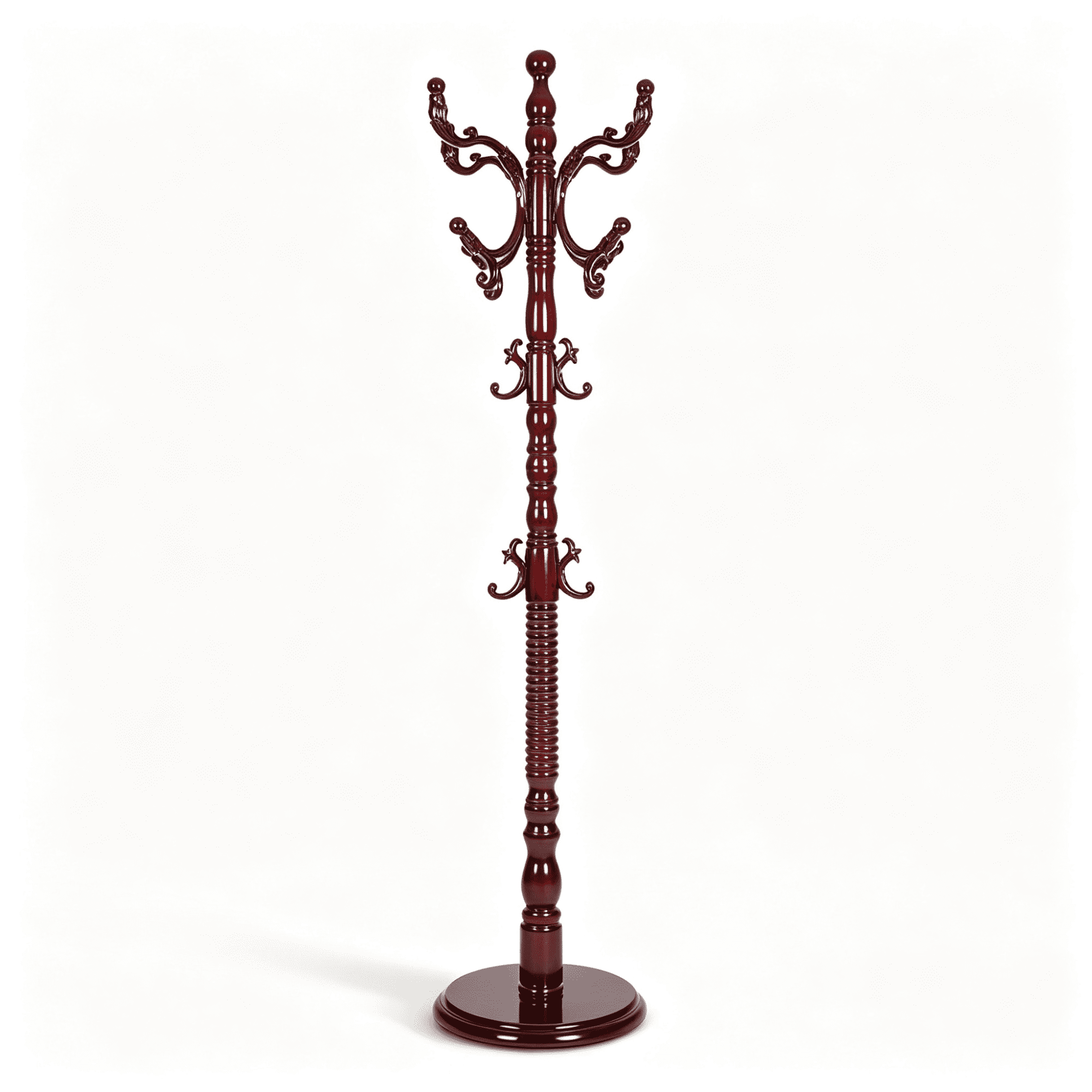 Freestanding Wooden Coat Rack, Natural Birch Wood Coat Tree with 14 Hooks, Sturdy Hall Tree for Entryway & Office