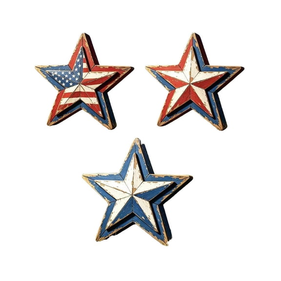 Freestanding Wooden Ornament Patriotic Wooden Star Block Memorial Day Five-Pointed Star