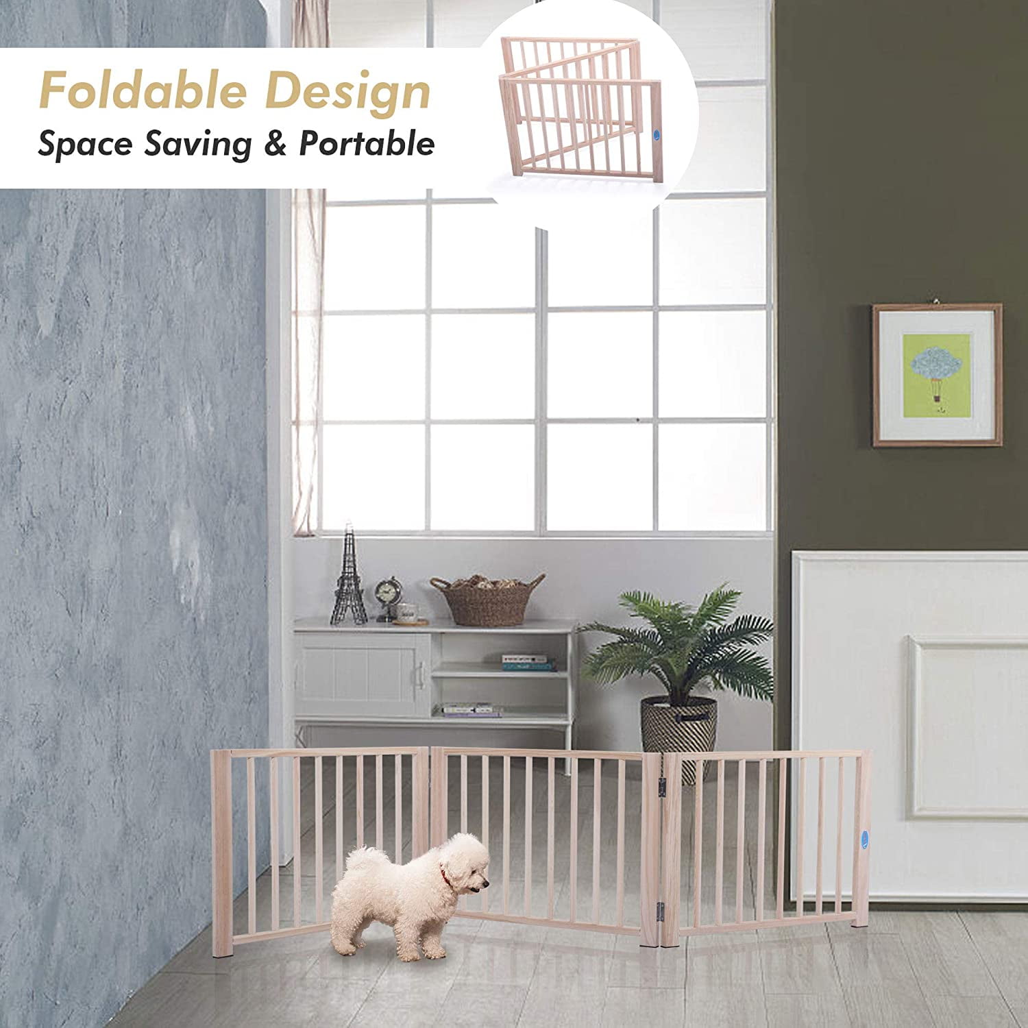 Freestanding Wooden Pet Gate for Dogs, Dog Puppy Gate Fence for Indoor Houes, Doorway (3 Panel 17.5-Inch Tall) Freestanding Wooden Pet Gate for Dogs, Dog Puppy Gate Fence for Indoor Houes, Doorway (3 Panel 17.5-Inch Tall)