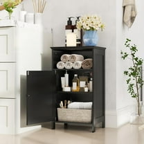 Freestanding Wooden Single Door Bathroom Cabinet with Adjustable Shelf, Small Space Organizer, Black