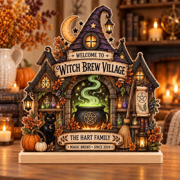 Freestanding Wooden Stand Witch Brew Village Halloween Decor