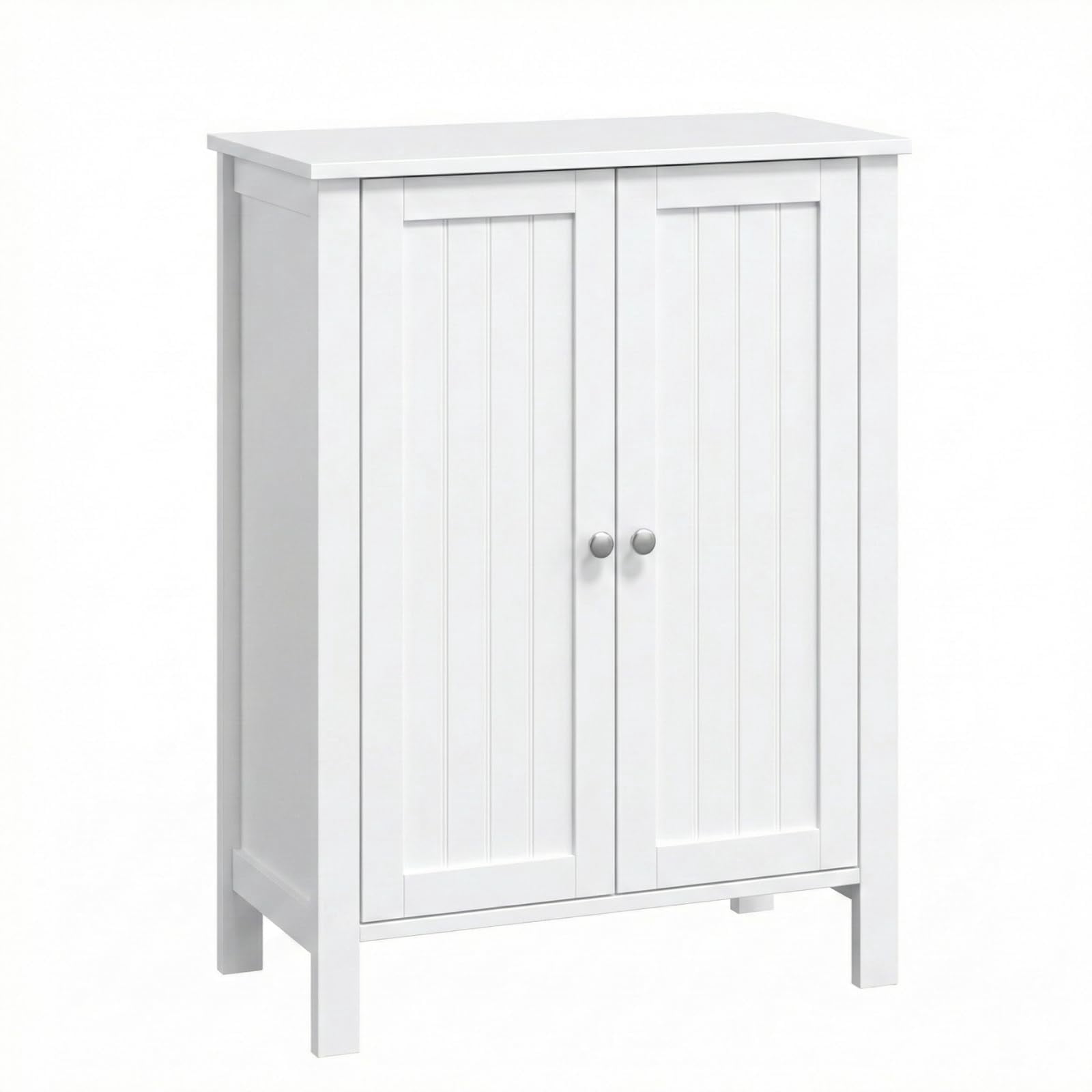 Freestanding Bathroom Floor Cabinet, Double Door Storage with Adjustable Shelf, Space Saver for Small Bathroom, Modern Decorative Furniture, White