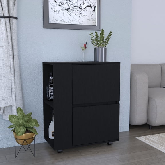 Freestanding black bar cabinet / Mobile storage for home living