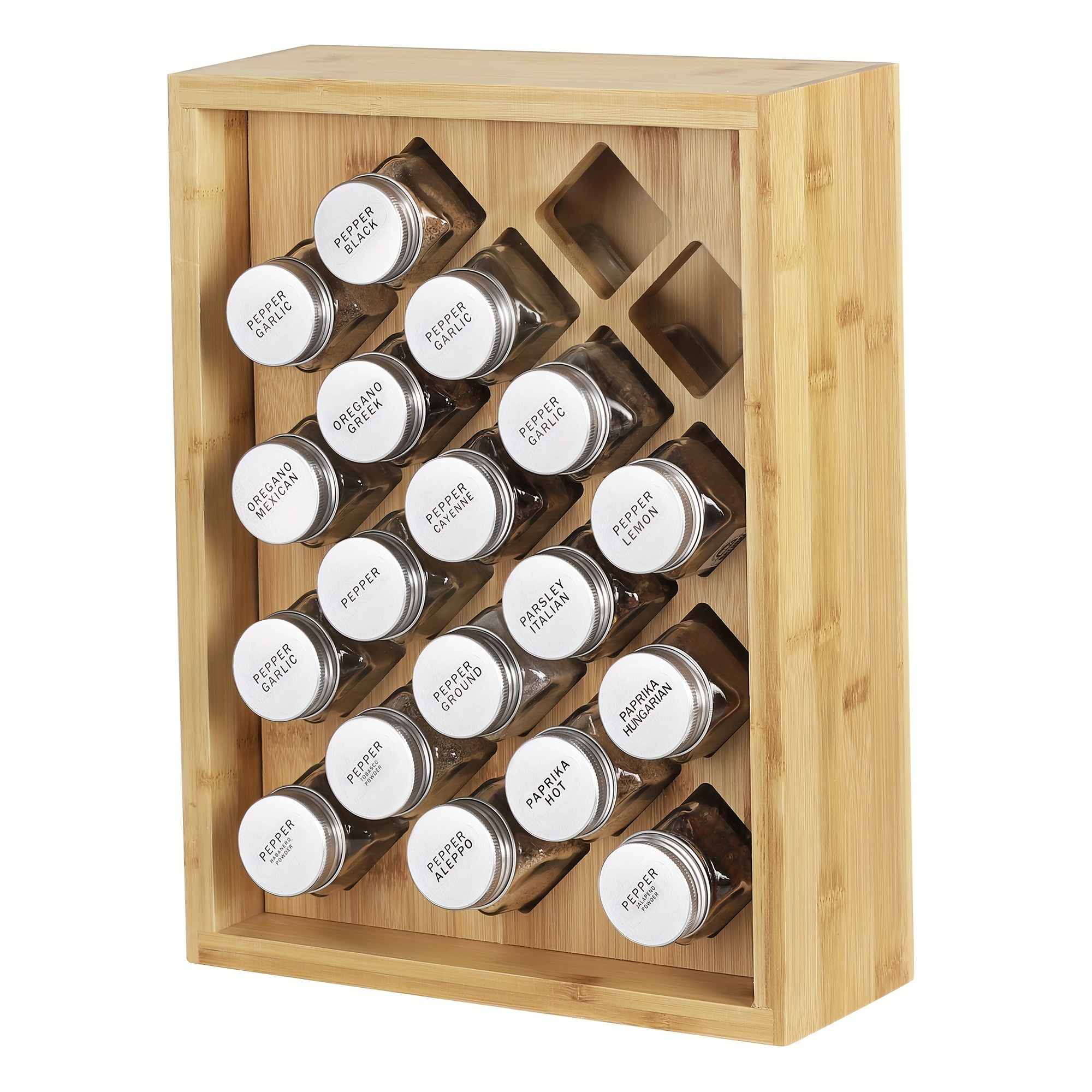 Freestanding countertop spice rack, made of natural bamboo, suitable
