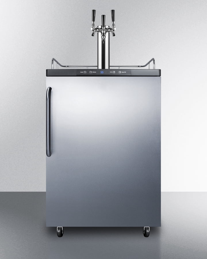 Freestanding residential beer dispenser, auto defrost with triple tap kit, digital thermostat and stainless steel door