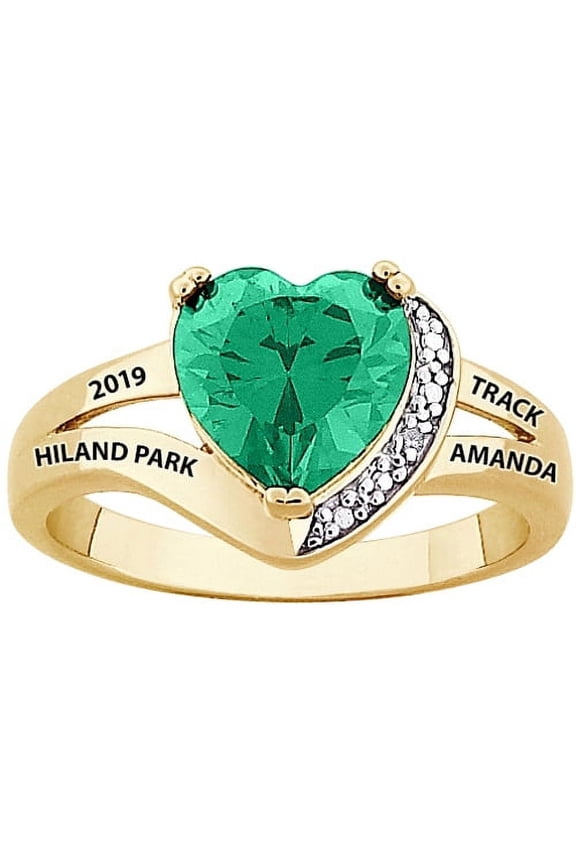 Order Now for 2025 Graduation, Freestyle 18K Gold over Sterling Heart & Diamond Class Ring, Personalized, High School or College Graduation