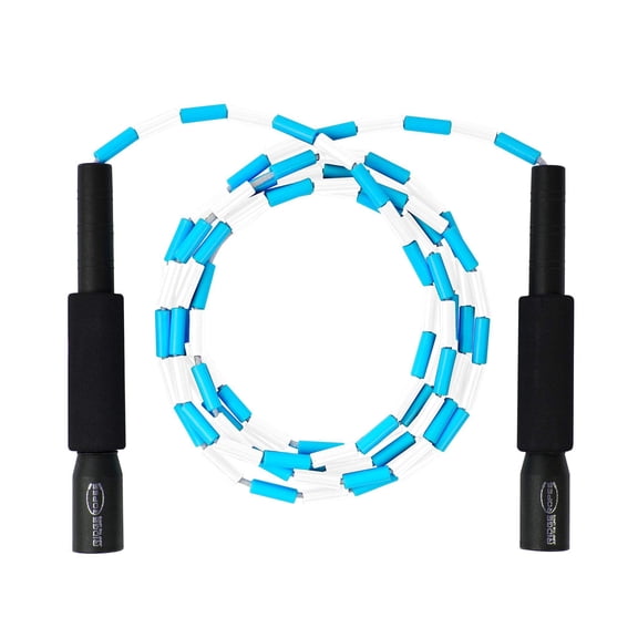 Freestyle Beaded Jump Rope, 9.3ft Adjustable, White & Blue, Skipping Rope for Exercise Workout