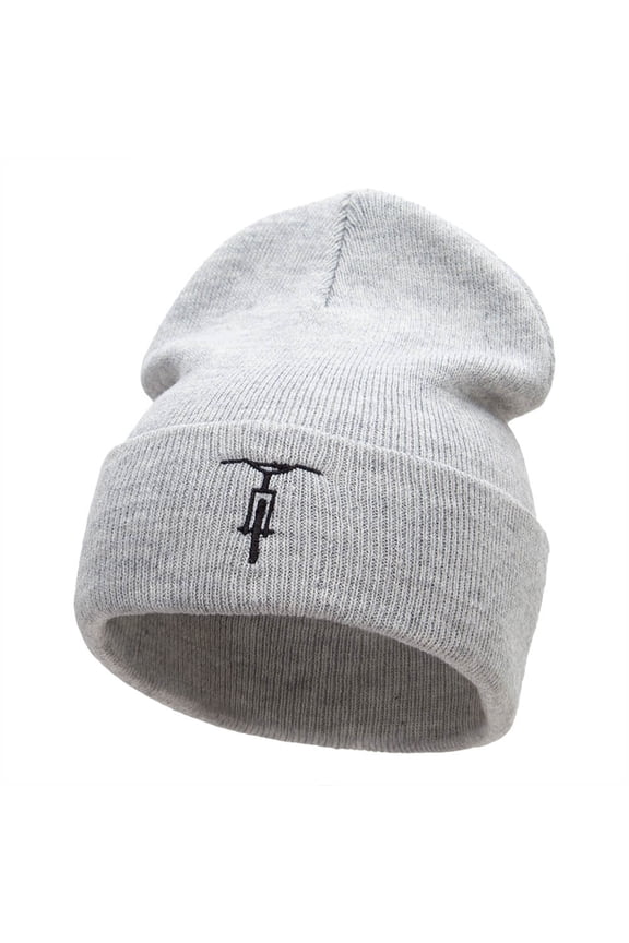 Freestyle Bike Embroidered 12 Inch Long Knitted Beanie - Heather Grey OSFM