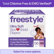 Freestyle Total Chlorine Free 14x Better Absorption Hypoallergenic EWG Verified  Baby Diapers, Newborn Up to 10 lbs, 56 Count