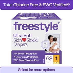Freestyle Total Chlorine Free 14x Better Absorption Hypoallergenic EWG Verified® Baby Diapers, Size 1 (6-12 lbs), 68 Count