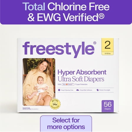 Freestyle Hyper Absorbent Ultra Soft TCF Baby Diapers, Size 2, 56 Count (Select for More)