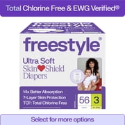 Freestyle Total Chlorine Free 14x Better Absorption Hypoallergenic EWG Verified  Baby Diapers, Size 3 14-24 lbs, 56 Count