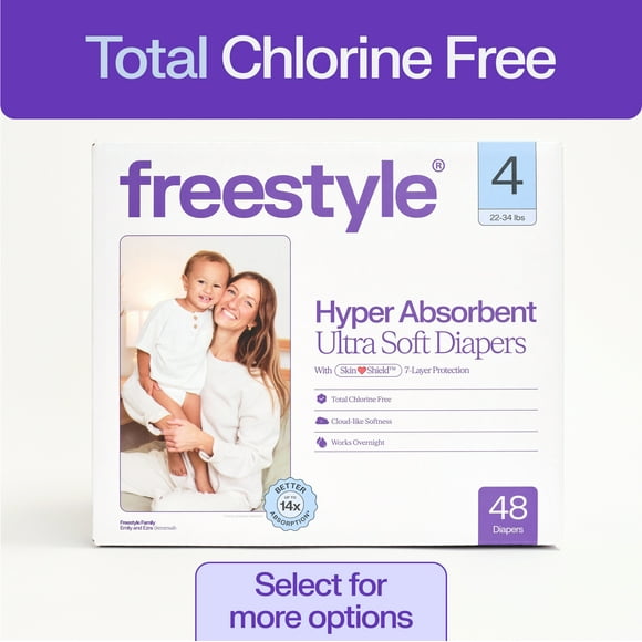 Freestyle Hyper Absorbent Ultra Soft Baby Diapers, Size 4, 48 Count (Select for More)