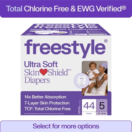 Freestyle Hyper Absorbent Ultra Soft TCF Baby Diapers, Size 5, 44 Count (Select for More)