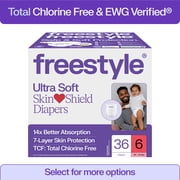 Freestyle Total Chlorine Free 14x Better Absorption Hypoallergenic EWG Verified  Baby Diapers, Size 6 34-44 lbs, 36 Count