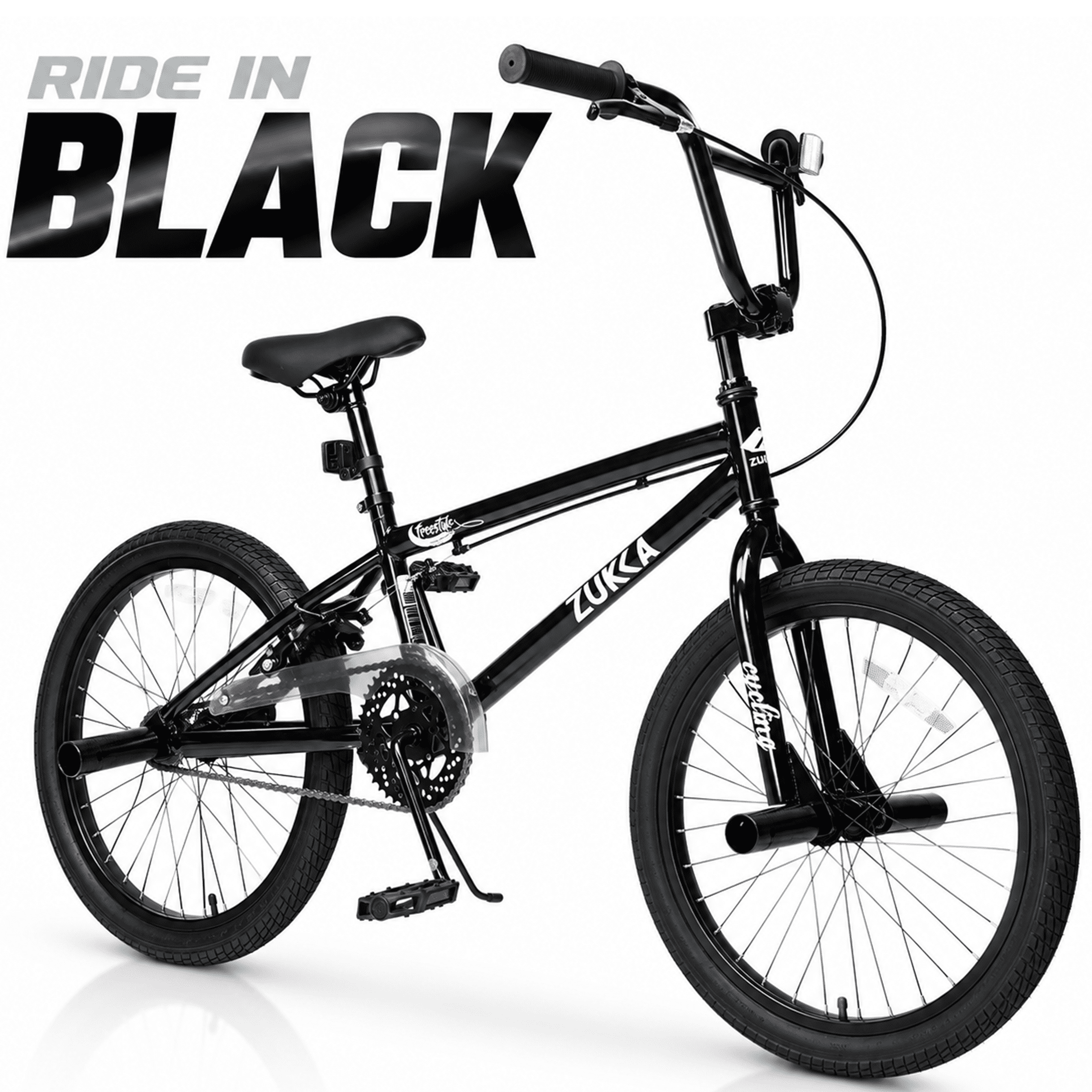 Freestyle Kids Bike 20 Inch Single Speed Children's Bicycle with BMX Pegs, Carbon Steel Frame Mountain Bike for Boys and Girls Ages 7-10 Years, Black