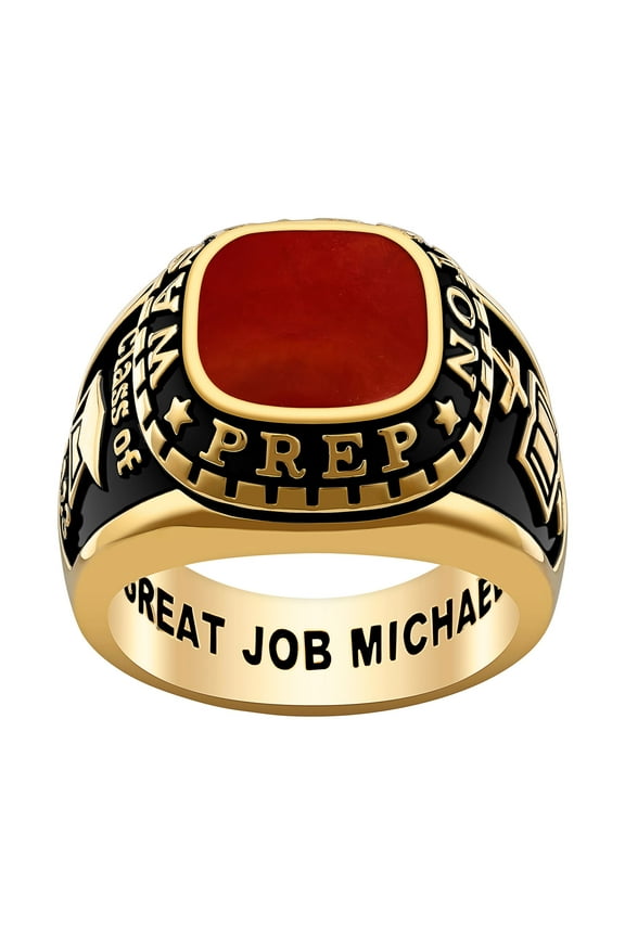 Order Now for 2025 Graduation, Freestyle Men’s Class Ring – Onyx, Carnelian, Lapis Mother of Pearl Genuine Stone Sterling Silver, Personalized, High School or College Graduation