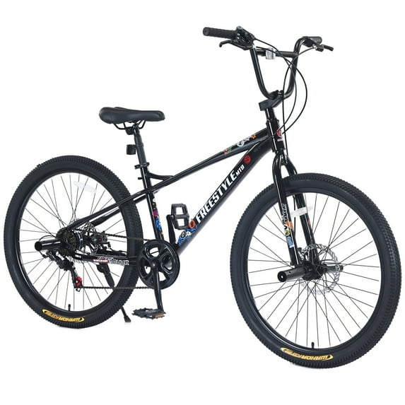 26 inch Freestyle BMX Bikes Mountain Bike Alloy Double Disc Brakes Black Outdoor Cycling Bike Road Bicycle