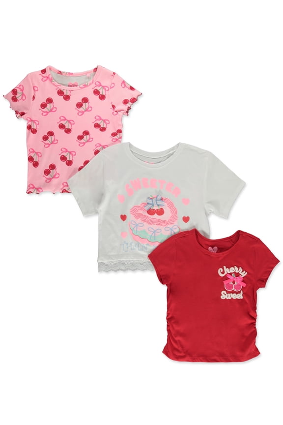 Girls' Cherry Print T-Shirt Set of Three Color: multi Size: 5