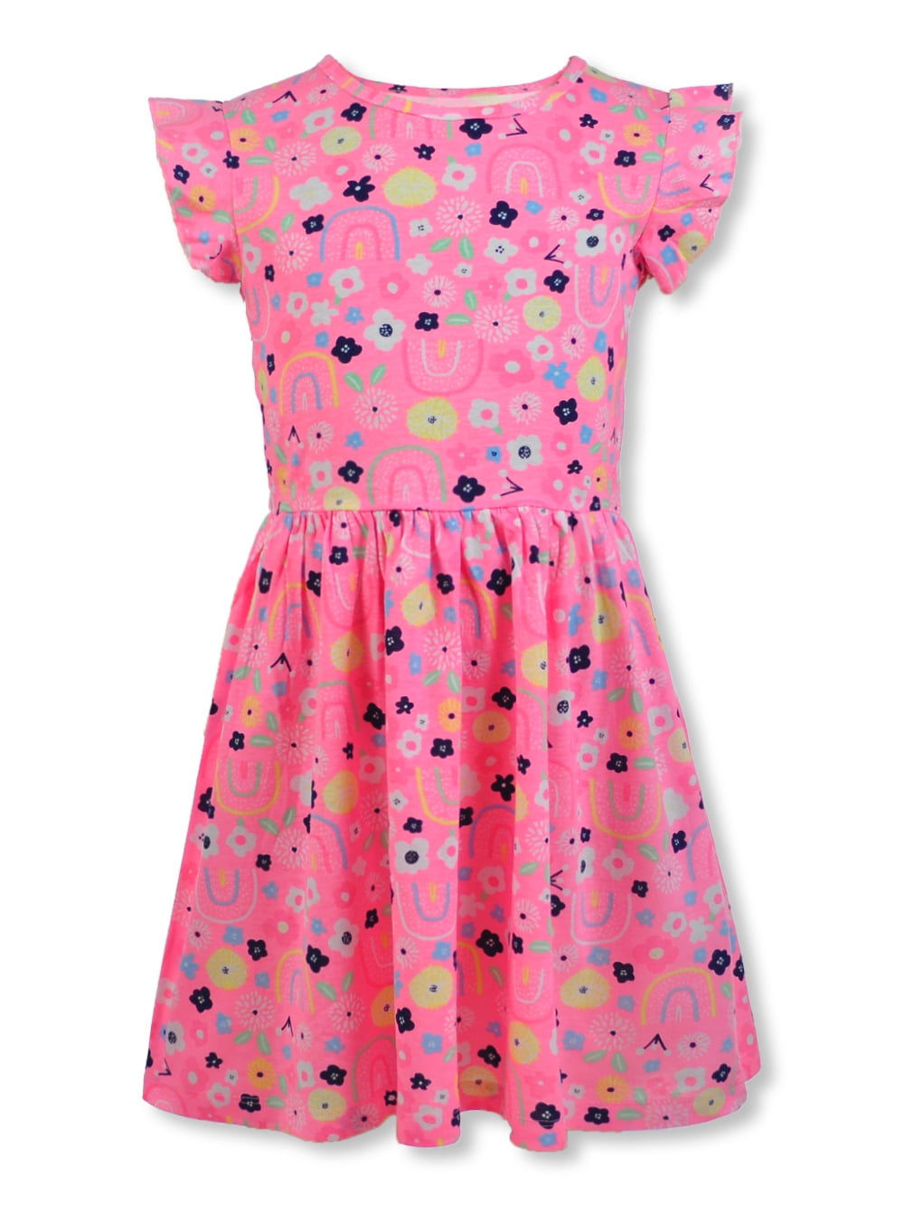 Neon Pink & White Floral Printed Dress For Girls Design by Fayon Kids at  Pernia's Pop Up Shop 2024