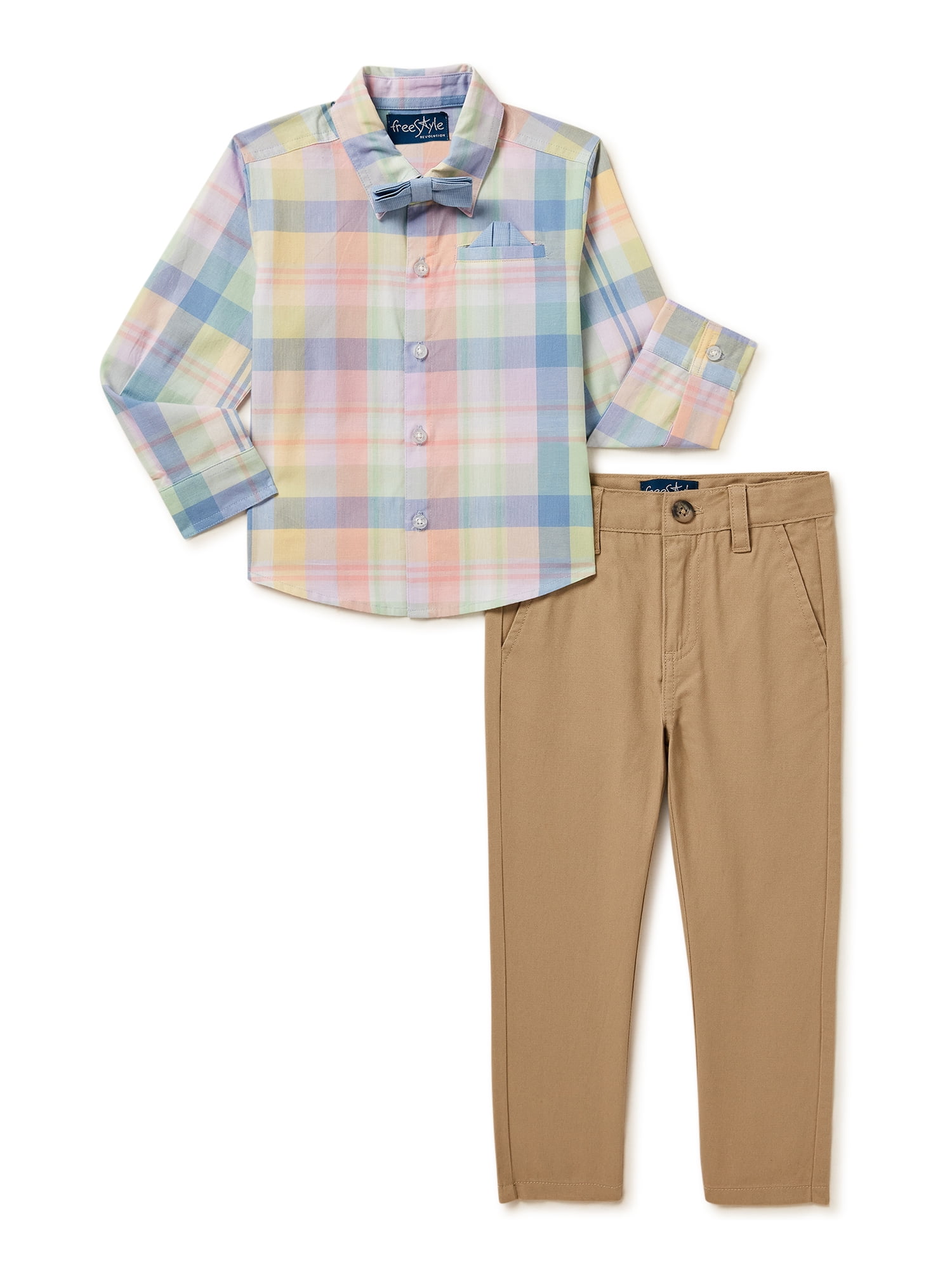 Freestyle Revolution Toddler Boys Dress Shirt & Pant with Bow Tie Outfit Set, 3Piece, Sizes 2T