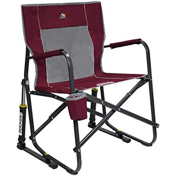 Freestyle Rocker Camping Chair | Portable Folding Rocking Chair with Solid, Durable Armrests, Drink Holder & Comfortable Backrest — Cinnamon