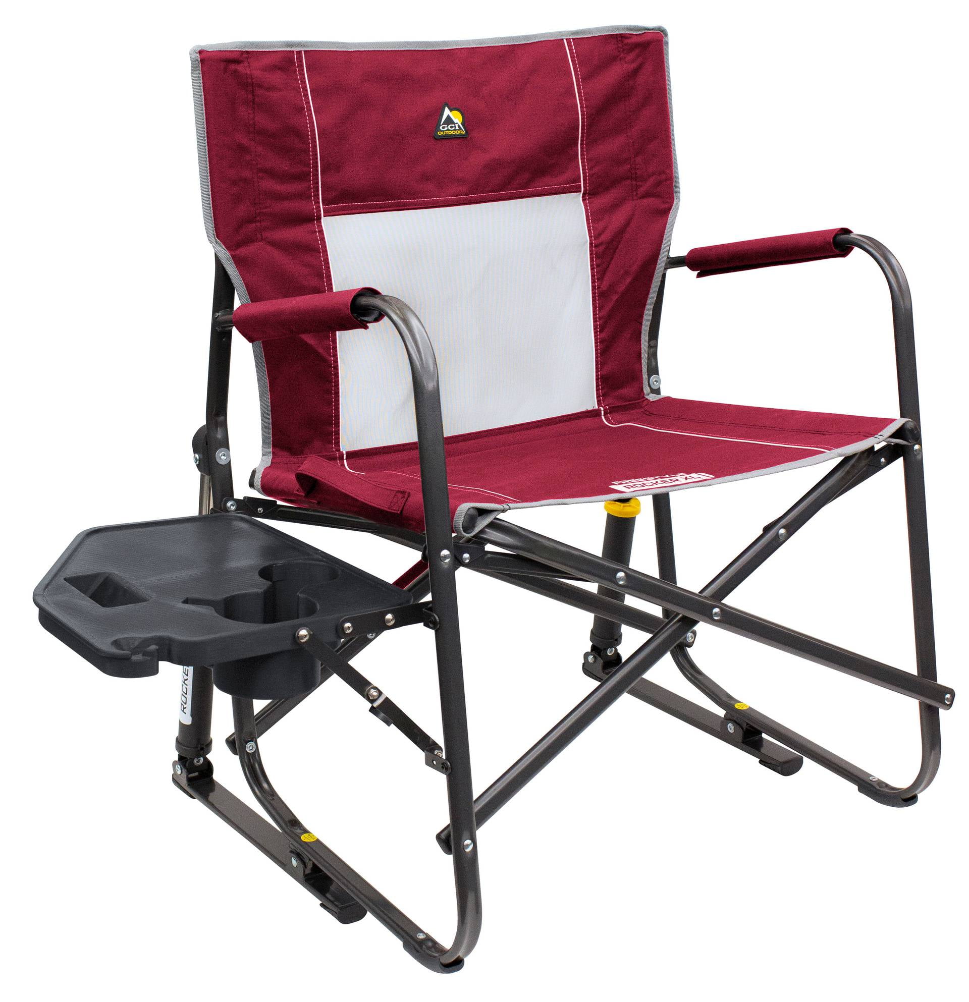 XL Red Aluminum Folding Rocker Chair with Side Table