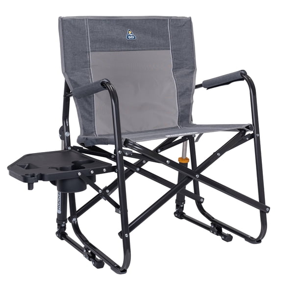 GCI Outdoor Freestyle Rocker with Side Table Folding Rocking Camping Chair, Heathered Pewter
