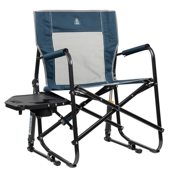 GCI Outdoor Freestyle Rocker with Side Table Folding Rocking Camping Chair, Heathered Indigo
