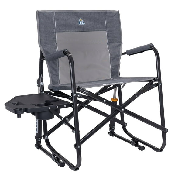 GCI Outdoor Freestyle Rocker with Side Table Foldable Rocking Camp Chair, Heathered Pewter