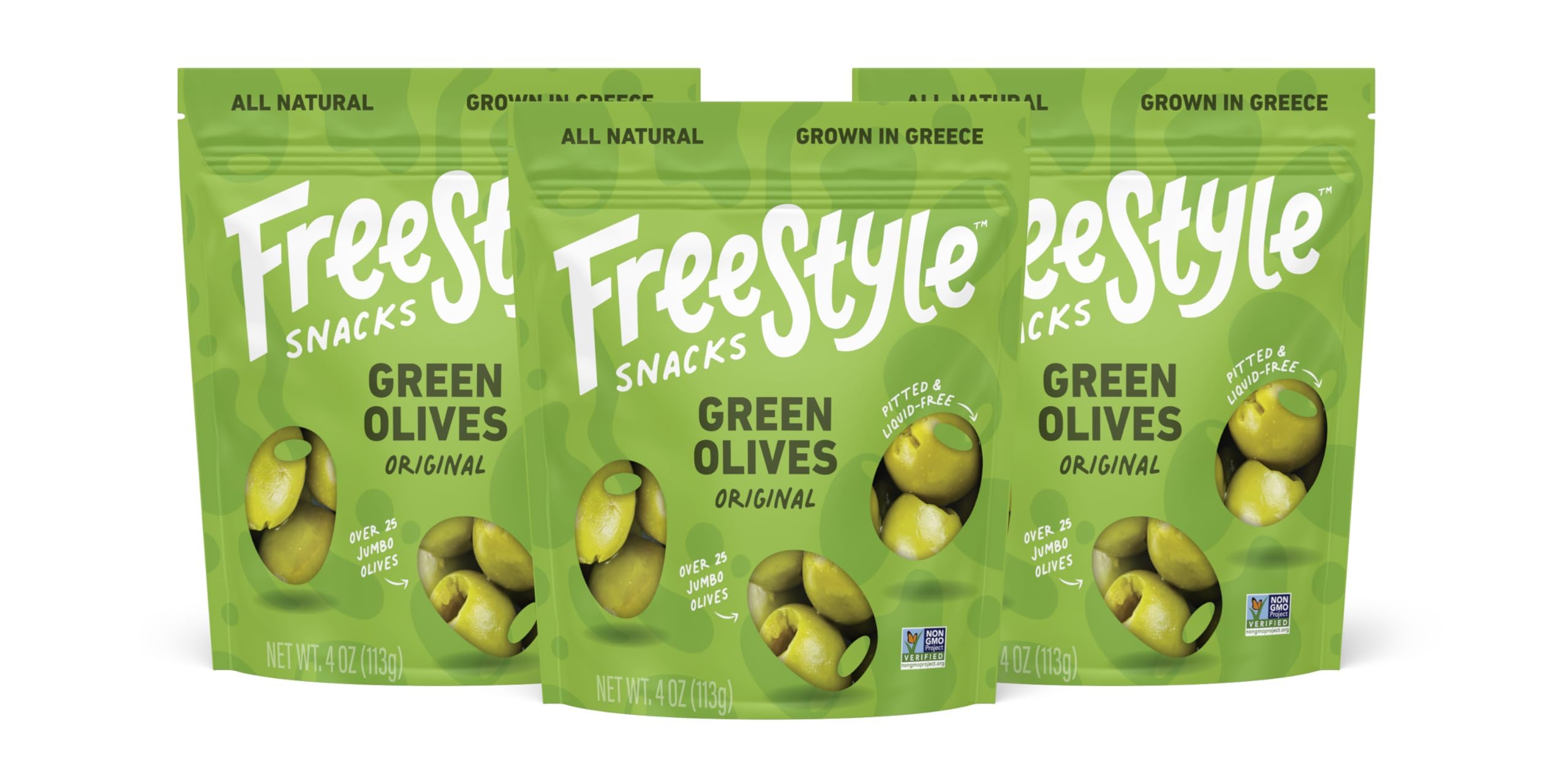 Freestyle Snacks Olive Snack Packs Fresh Pitted Green Olives, Jumbo